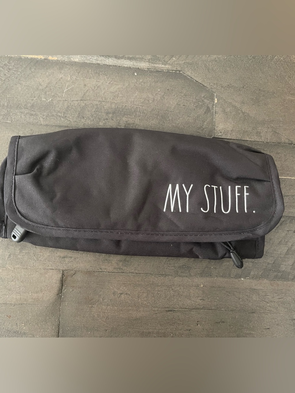 Rae Dunn Black Travel Pouch with "MY STUFF" Print